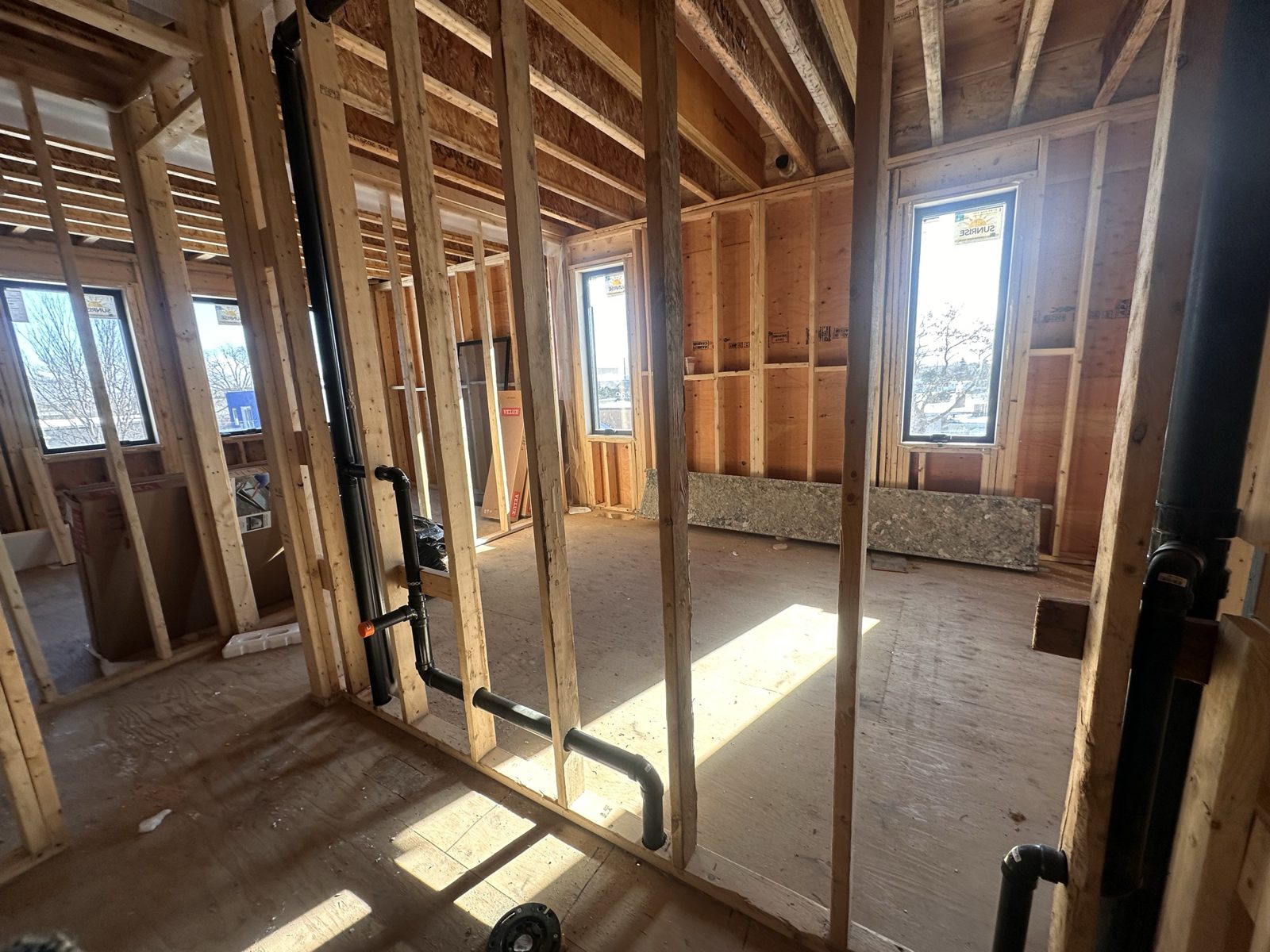 New interior framing inside the older building at Carlton Street, Toronto
