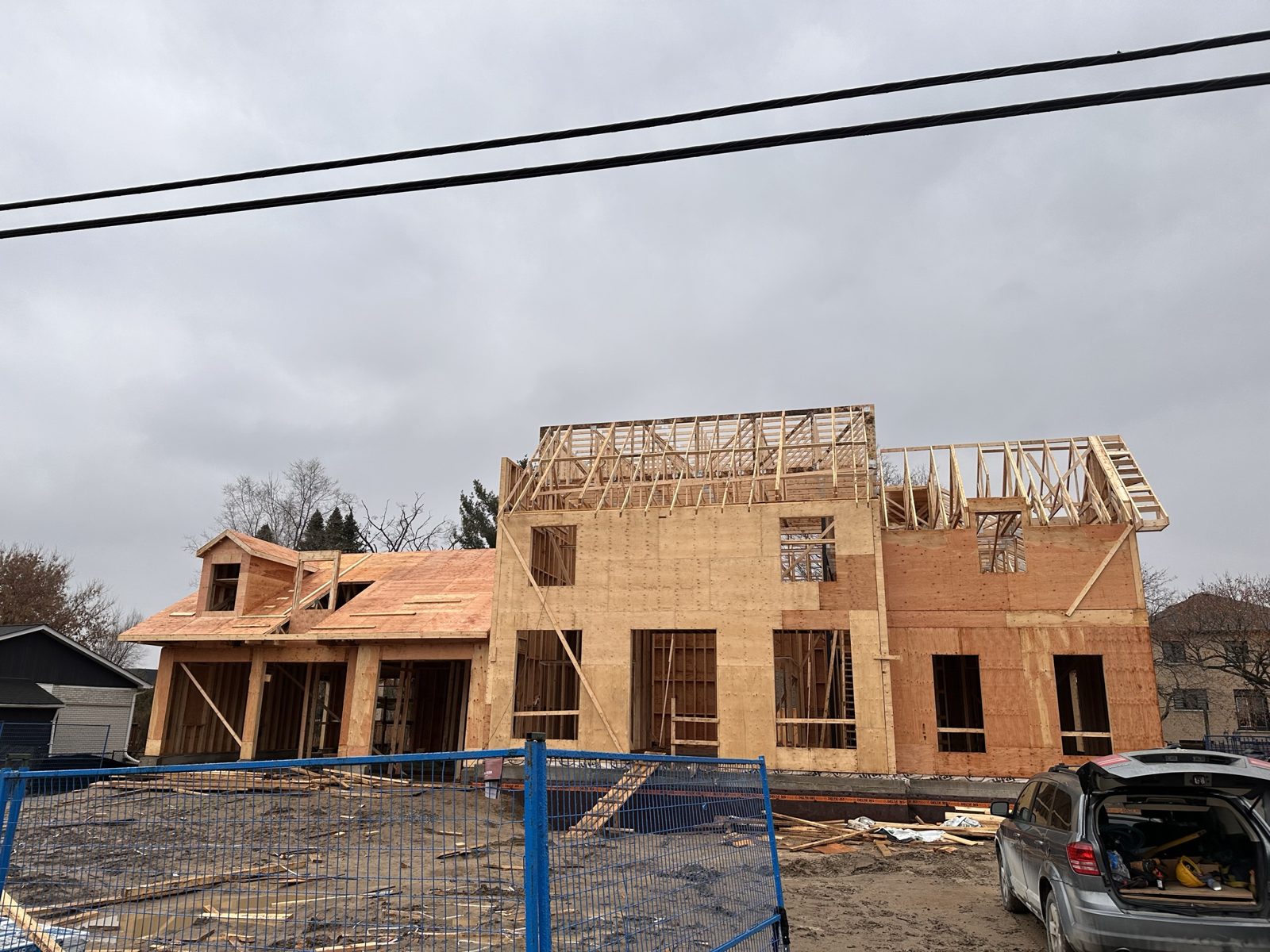 Framed house with roof trusses at Cavell Avenue, King City, built by Halpern & Co.