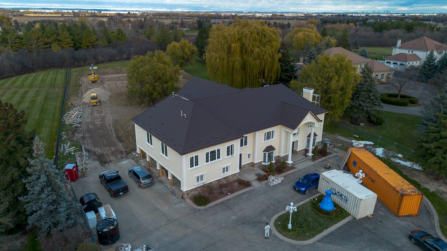 Aerial view of the Fenton Way residence and site in Brampton